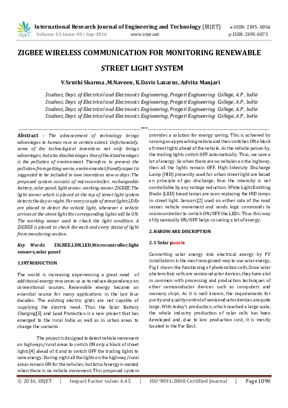 (PDF) ZIGBEE WIRELESS COMMUNICATION FOR MONITORING RENEWABLE STREET ...