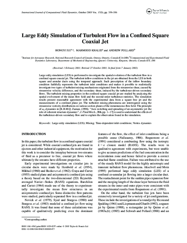 (PDF) Detailed Analysis of Turbulent Flow in a Confined Square Coaxial Jet