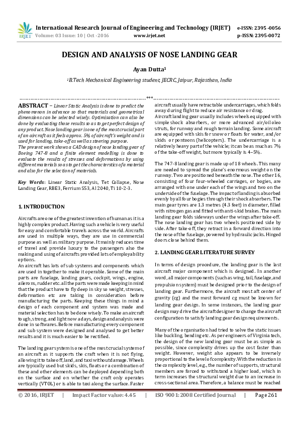 (PDF) DESIGN AND ANALYSIS OF NOSE LANDING GEAR