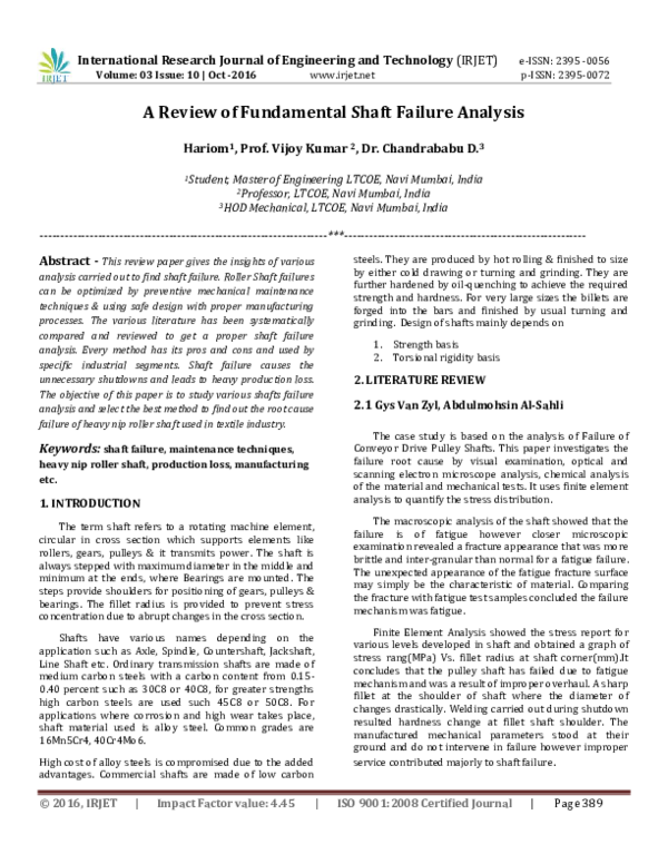 (PDF) A Review of Fundamental Shaft Failure Analysis IRJET Journal