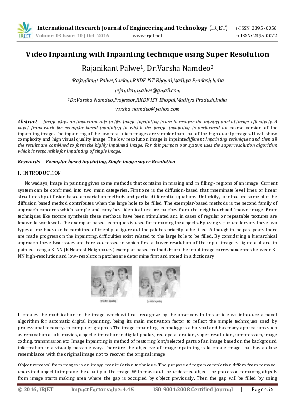 (PDF) Video Inpainting via Super Resolution Techniques