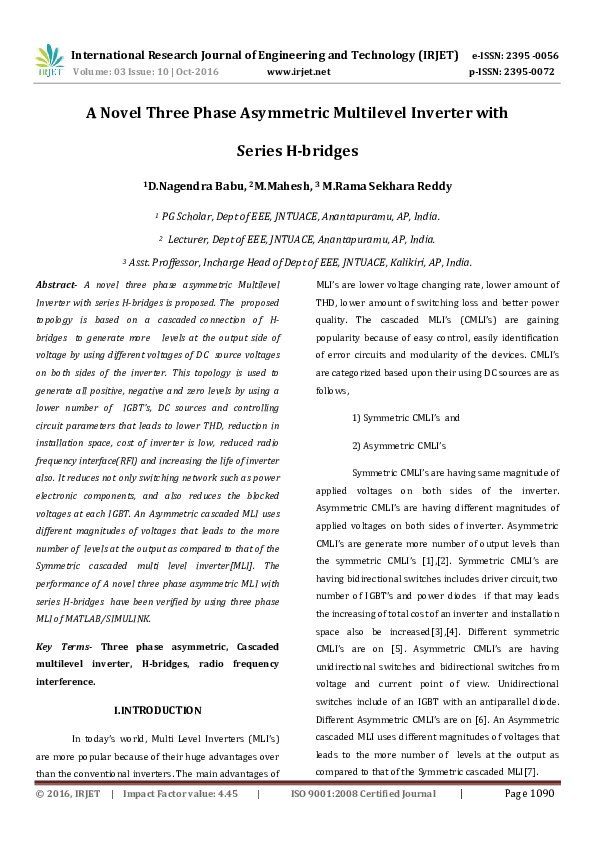 (PDF) A Novel Three Phase Asymmetric Multilevel Inverter with Series H ...