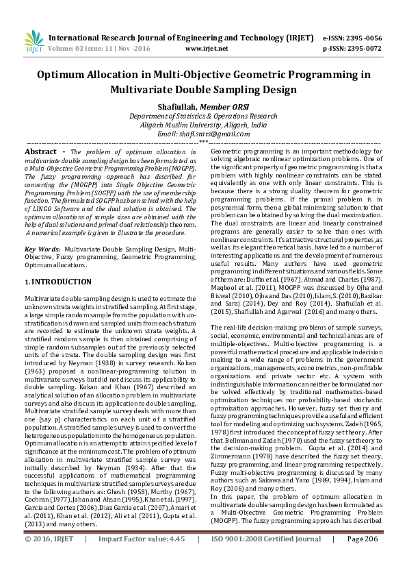 (PDF) Optimum Allocation in Multi-Objective Geometric Programming in ...