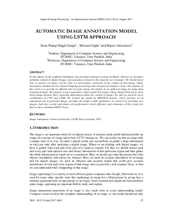 (PDF) AUTOMATIC IMAGE ANNOTATION MODEL USING LSTM APPROACH Signal
