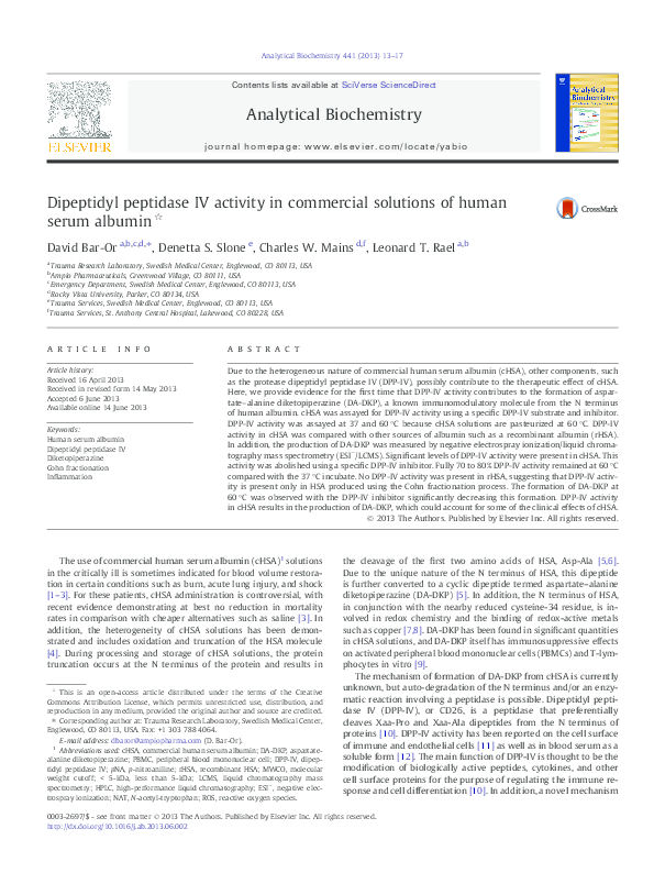 (PDF) Dipeptidyl peptidase IV activity in commercial solutions of human ...