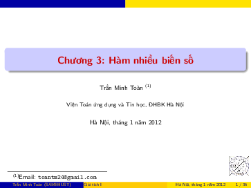 First page of “Chương 3: Hàm nhiều biến số”