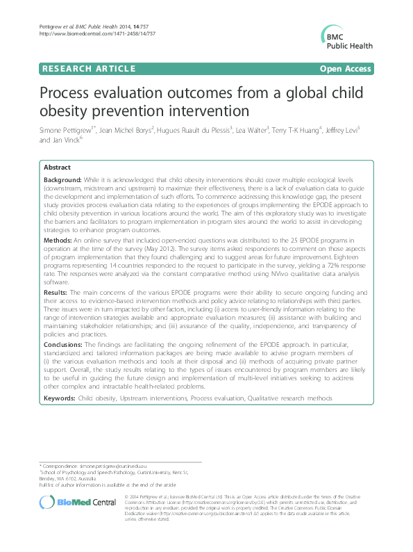 (PDF) Process evaluation outcomes from a global child obesity ...