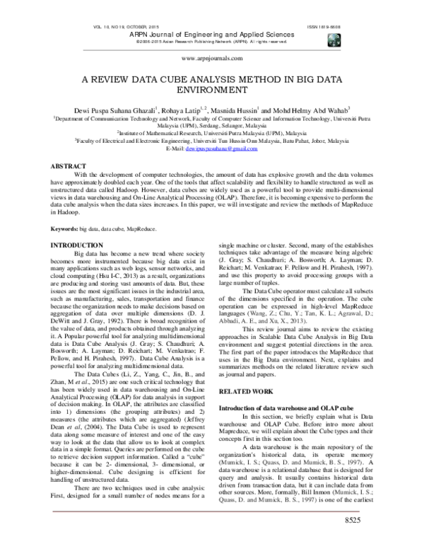 (PDF) A REVIEW DATA CUBE ANALYSIS METHOD IN BIG DATA ENVIRONMENT