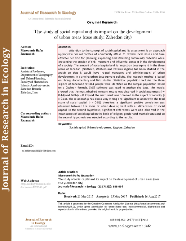 (PDF) The study of social capital and its impact on the development of ...