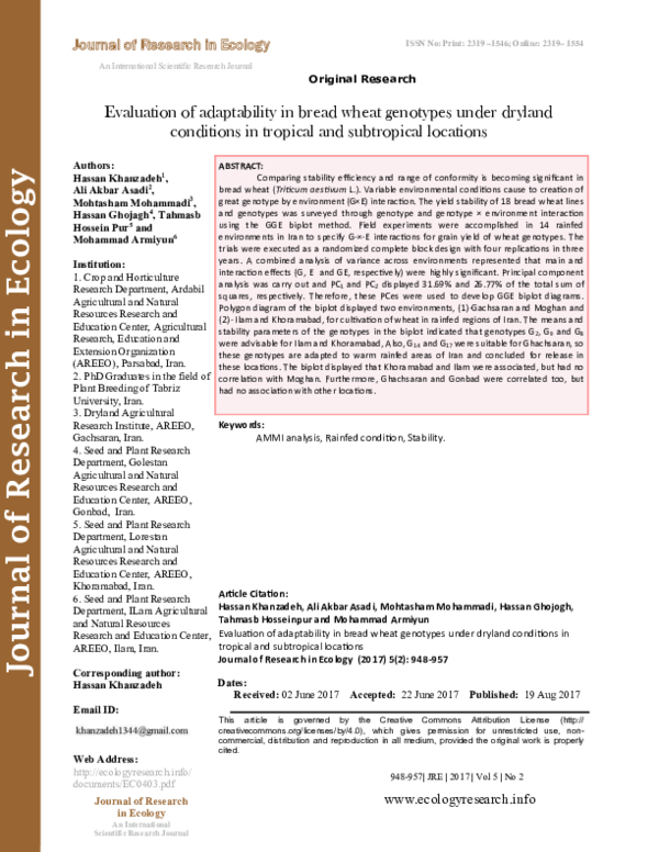 (PDF) Evaluation of adaptability in bread wheat genotypes under dryland ...