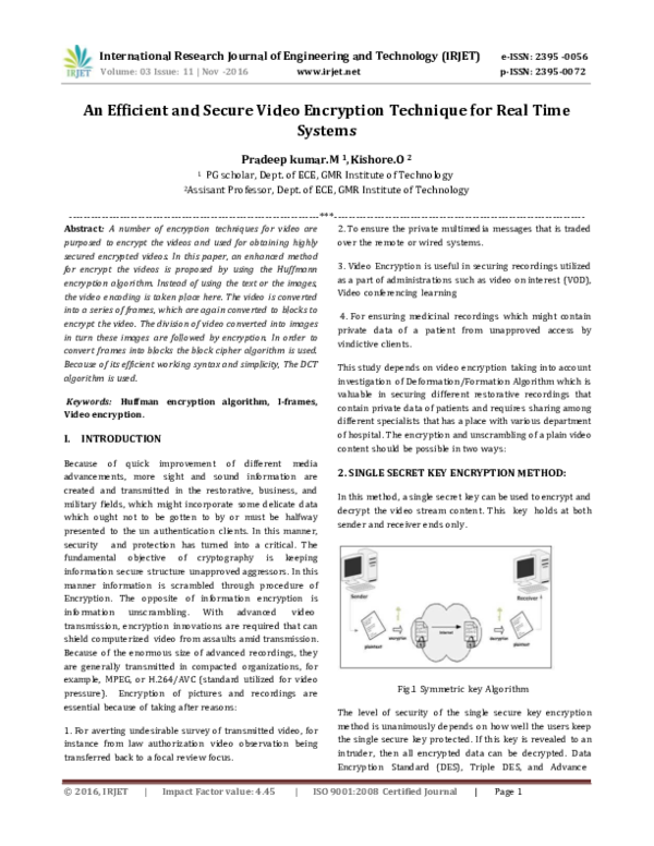 (PDF) An Efficient and Secure Video Encryption Technique for Real Time ...