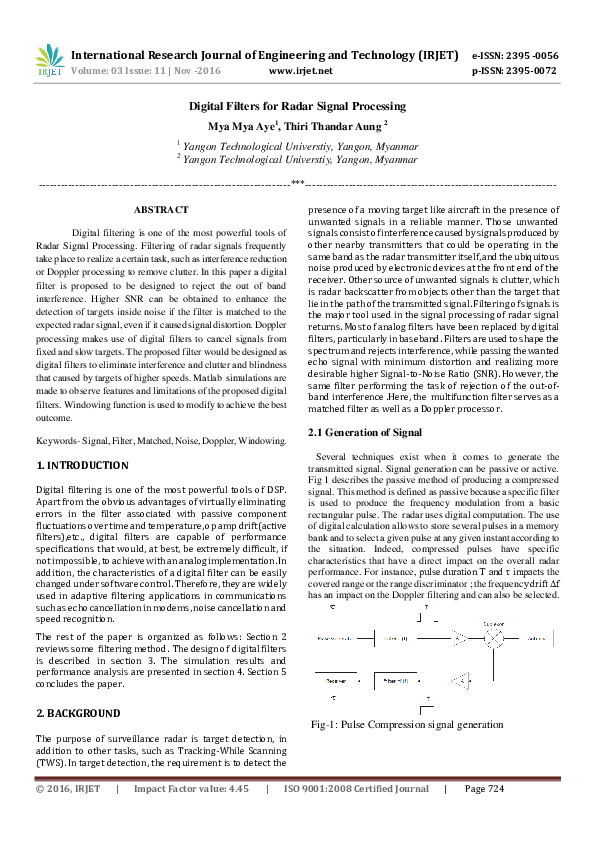 (PDF) Digital Filters for Radar Signal Processing