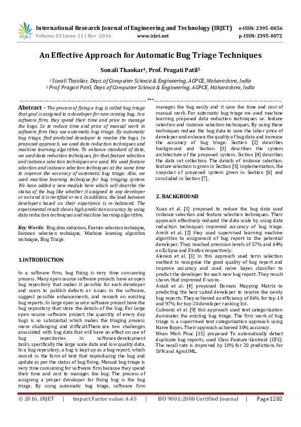 (PDF) An Effective Approach for Automatic Bug Triage Techniques
