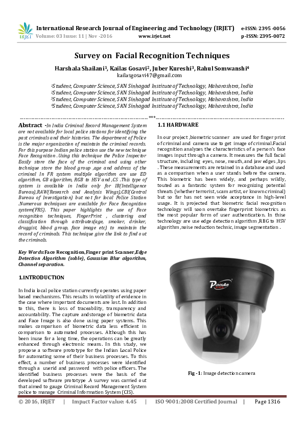 (PDF) Survey on Facial Recognition Techniques