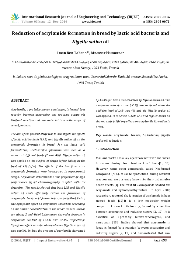 (PDF) Reduction of acrylamide formation in bread by lactic acid ...