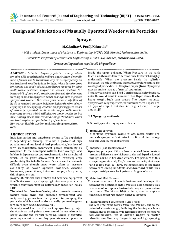 (PDF) Design and Fabrication of Manually Operated Weeder with