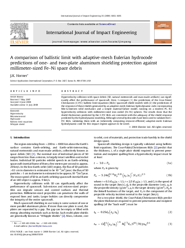 (PDF) A comparison of ballistic limit with adaptive-mesh Eulerian ...