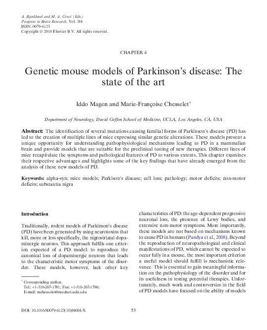 PDF) Genetic mouse models of Parkinson's disease The state of the art |  Iddo Magen - Academia.edu