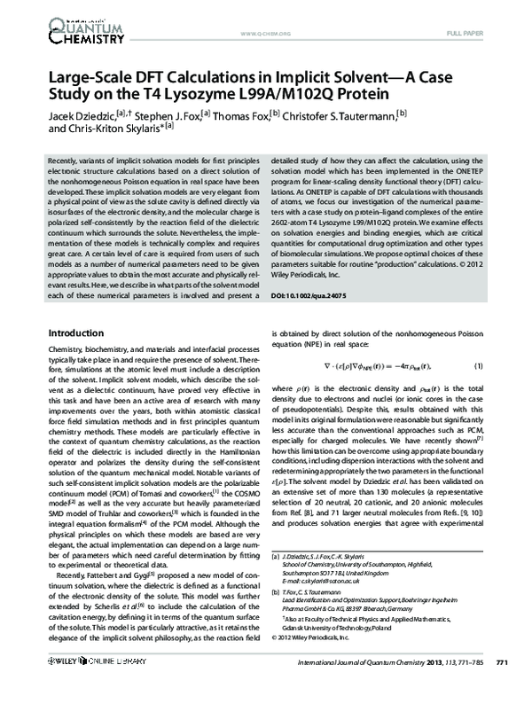 (PDF) Large-scale DFT calculations in implicit solvent-A case study on ...