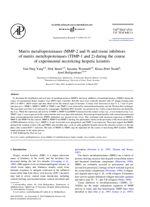 (PDF) Matrix metalloproteinases (MMP-2 and 9) and tissue inhibitors of ...