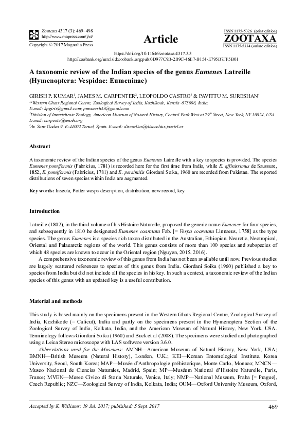 (PDF) A taxonomic review of the Indian species of the genus Eumenes ...