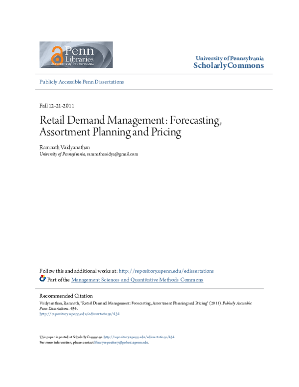 (PDF) Retail Demand Management: Forecasting, Assortment Planning and ...