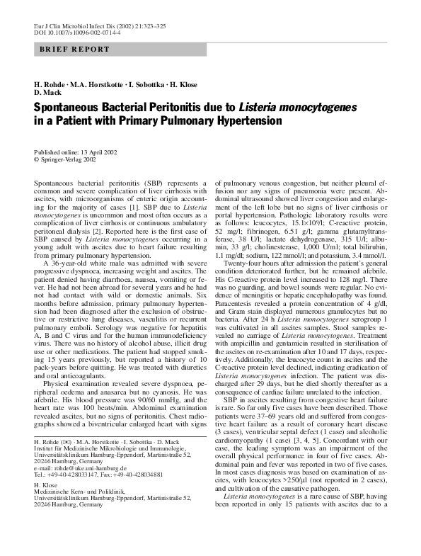 (PDF) Spontaneous Bacterial Peritonitis due to Listeria monocytogenes