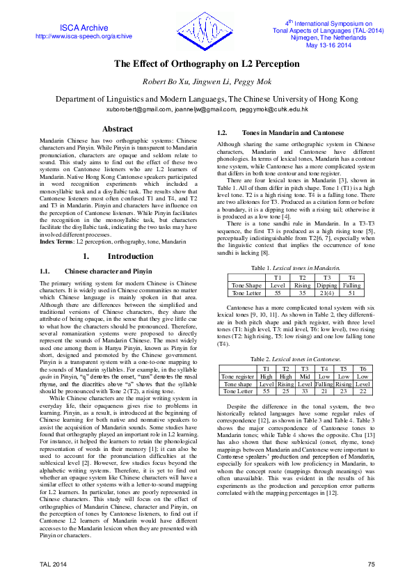 (PDF) The Effect of Orthography on L2 Perception