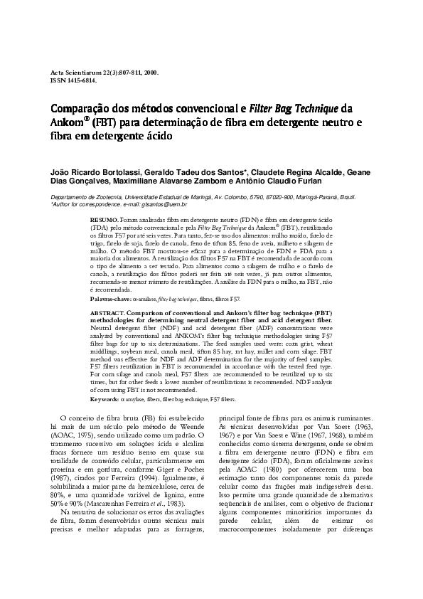 (PDF) Comparação dos métodos convencional e Filter Bag Technique da