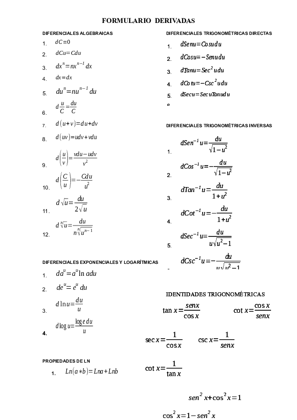  DOC FORMULARIO DERIVADAS Ver nica Elizabeth Castro Rodriguez Academia edu