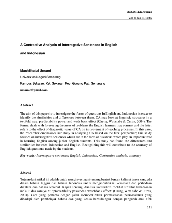(PDF) A Contrastive Analysis of Interrogative Sentences in English and ...
