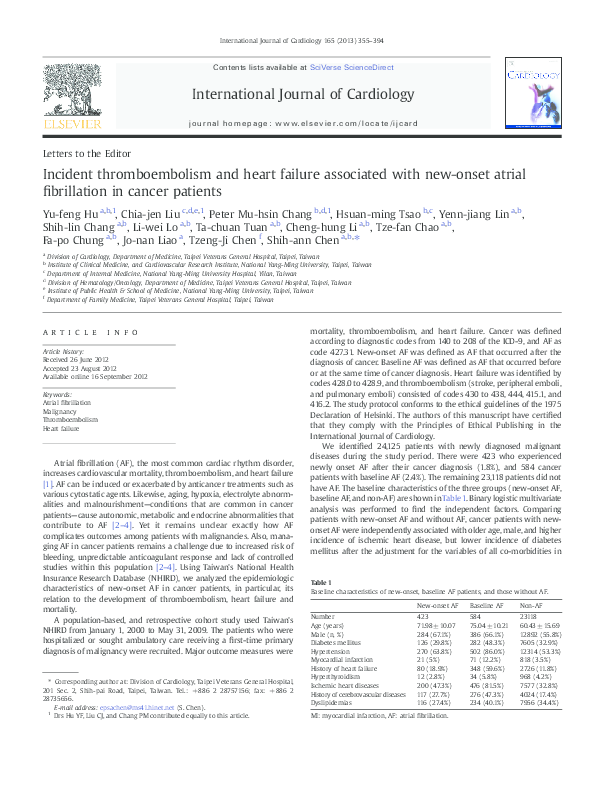 (PDF) Incident thromboembolism and heart failure associated with new ...