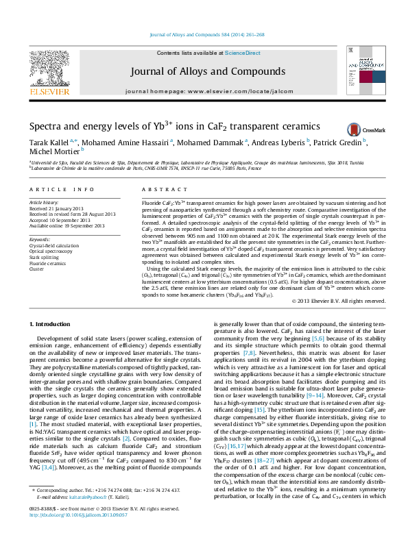 (PDF) Spectra and energy levels of Yb3+ ions in CaF2 transparent