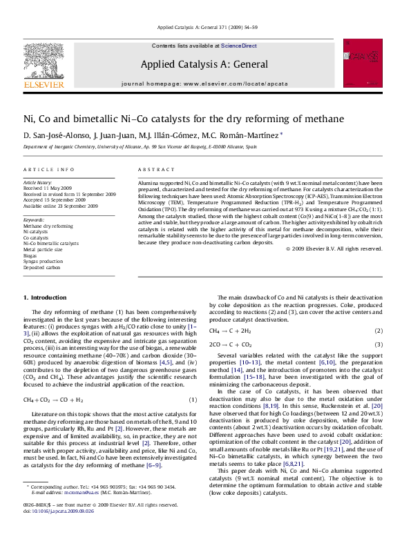(PDF) Ni, Co and bimetallic Ni–Co catalysts for the dry reforming of ...