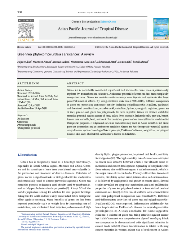 (PDF) Green tea phytocompounds as anticancer: A review Asian Pacific ...