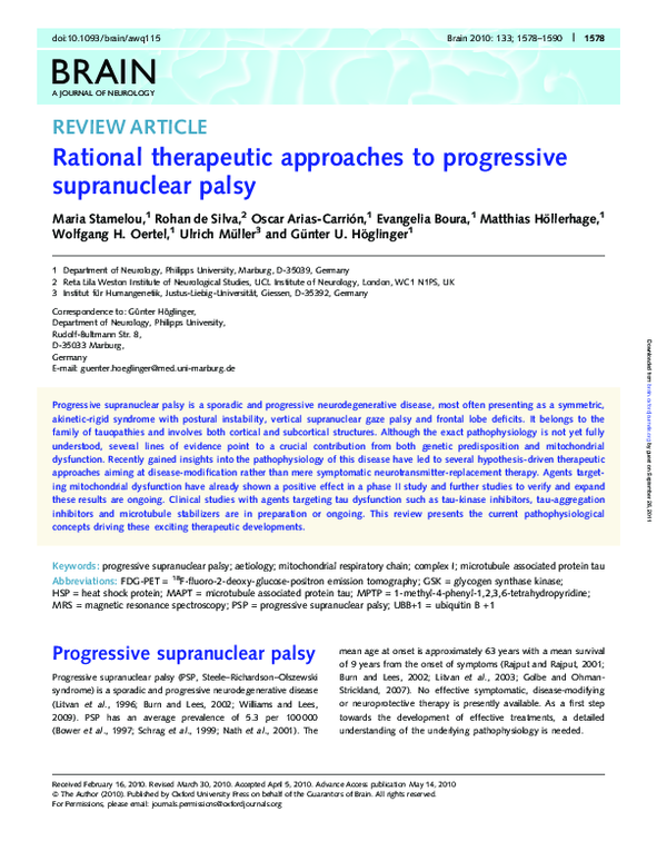 (PDF) Rational therapeutic approaches to progressive supranuclear palsy
