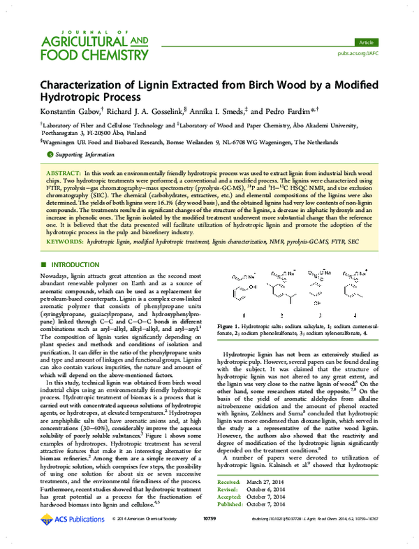 (PDF) Characterization of lignin extracted from birch wood by a ...