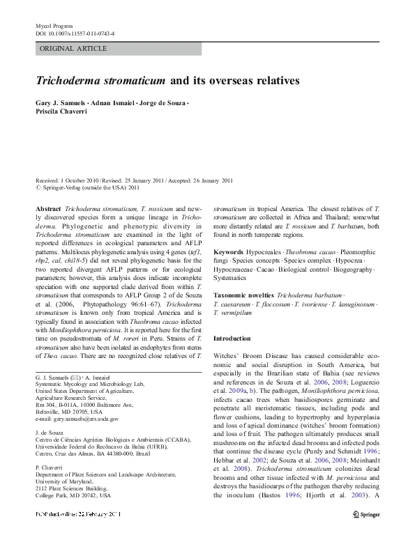 (PDF) Trichoderma stromaticum and its overseas relatives