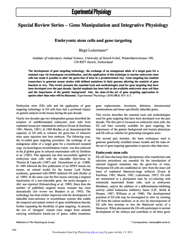 (PDF) Embryonic stem cells and gene targeting