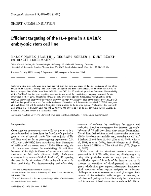 (PDF) Efficient targeting of the IL-4 gene in a BALB/c embryonic stem ...
