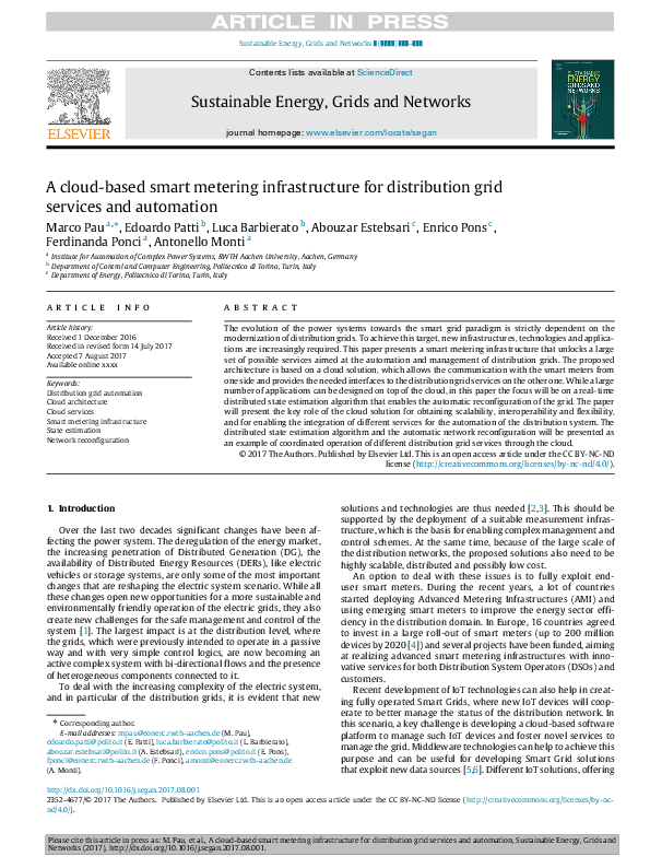 (PDF) A cloud-based smart metering infrastructure for distribution grid ...