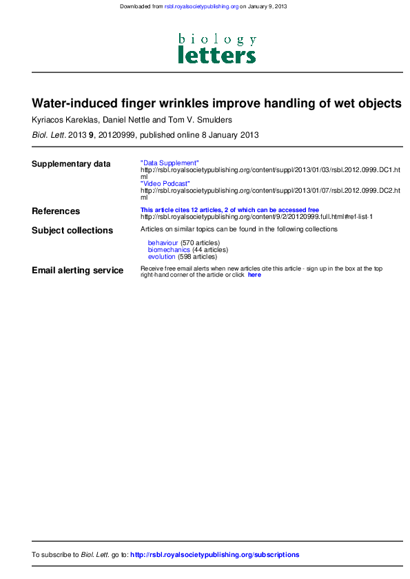 (PDF) Waterinduced finger wrinkles improve handling of wet objects