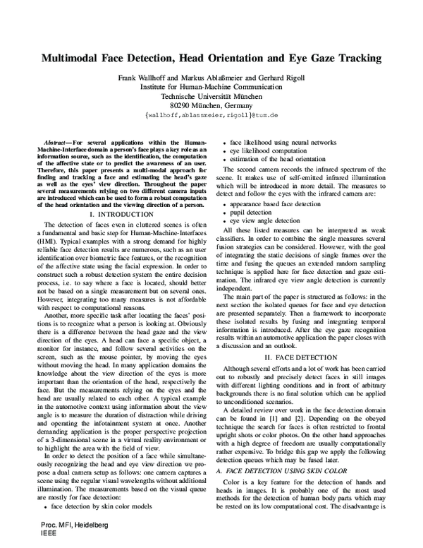 Pdf Multimodal Face Detection Head Orientation And Eye Gaze Tracking