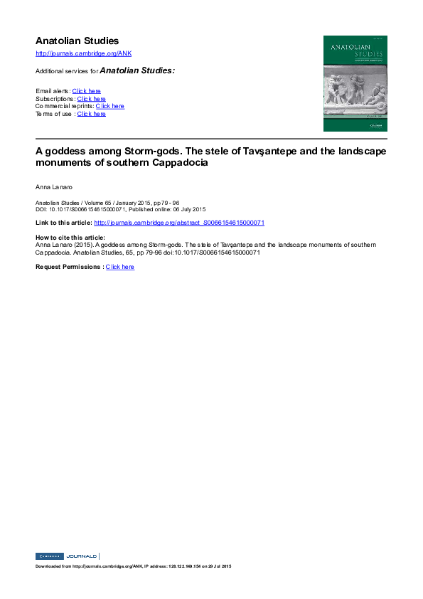 Pdf A Goddess Among Storm Gods The Stele Of Tavsantepe And The