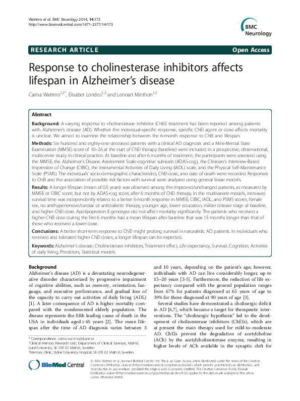 (PDF) Response to cholinesterase inhibitors affects lifespan in ...