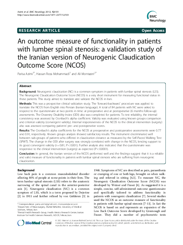 (PDF) An outcome measure of functionality in patients with lumber ...