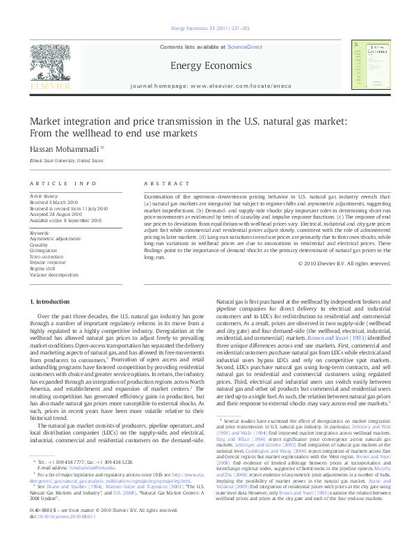 (PDF) Market integration and price transmission in the U.S. natural gas ...