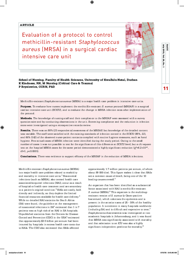 (PDF) Evaluation of a protocol to control methicillin-resistant ...