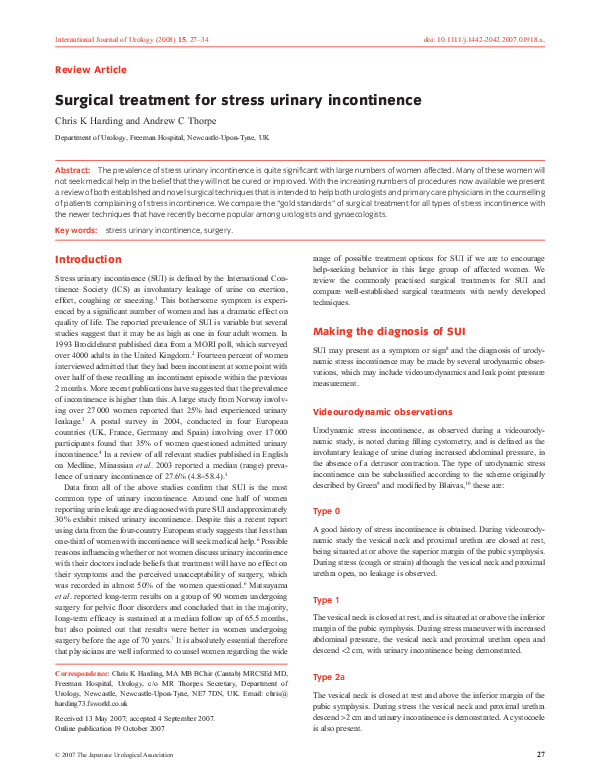 (PDF) Surgical treatment for stress urinary incontinence