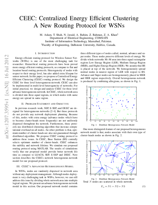 (PDF) CEEC: Centralized energy efficient clustering a new routing ...